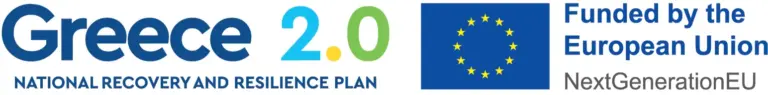 The logos of the Greek goverment's "Greece 2.0" initiative and the European union flag and title for the co-founding of the project.