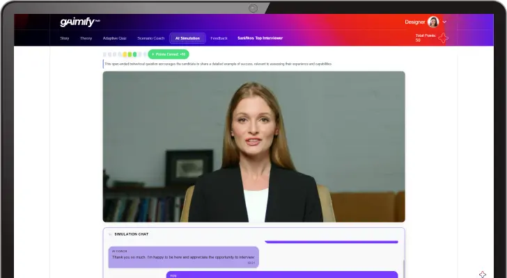 An image showing a screenshot from the avatar simulation created by gaimify hub.